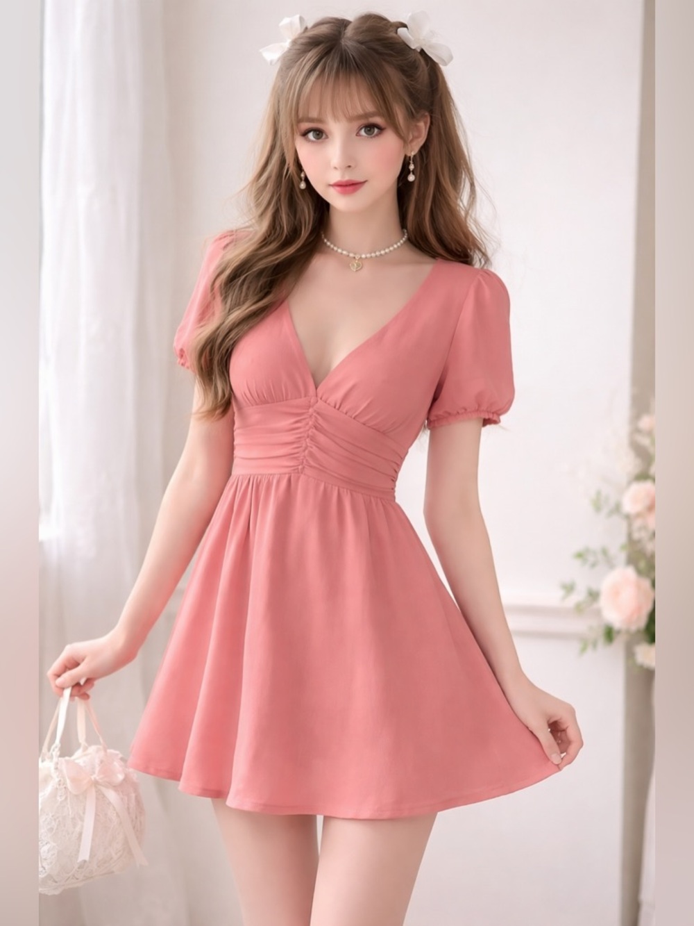 Pink Coquette Mini Dress Small Fairy Short Sleeve Cottagecore